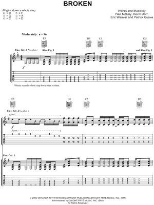 Broken Sheet Music by 12 Stones - Guitar Tab