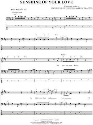 Sunshine of Your Love Sheet Music by Cream - Bass Recorded Versions (with TAB)