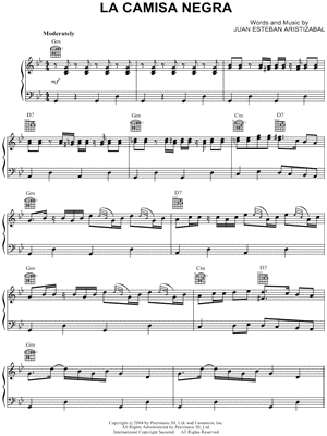 La Camisa Negra Sheet Music by Juanes - Piano/Vocal/Guitar