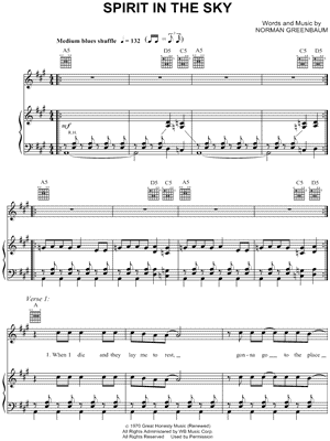 Spirit In the Sky Sheet Music by Norman Greenbaum - Piano/Vocal/Guitar