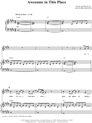 Awesome In This Place Sheet Music by David Billington - Piano/Vocal/Chords, Singer Pro