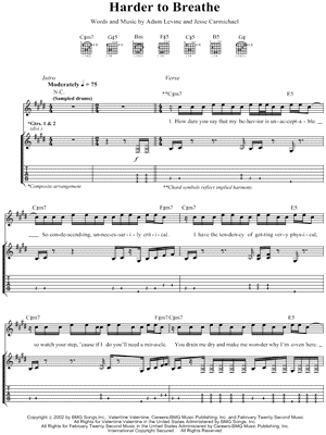 Harder To Breathe Sheet Music by Maroon 5 - Guitar Recorded Versions (with TAB), Guitar TAB Transcription/Guitar Recorded Versions (with TAB);Guitar TAB Transcription