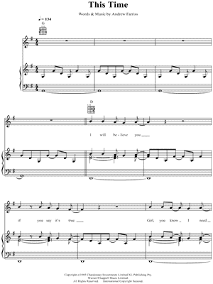 This Time Sheet Music by INXS - Piano/Vocal/Guitar