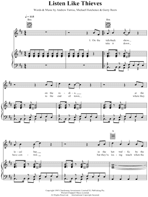 Listen Like Thieves Sheet Music by INXS - Piano/Vocal/Guitar
