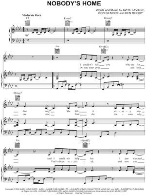 Image of Avril Lavigne Nobody's Home Sheet Music Digital Download 