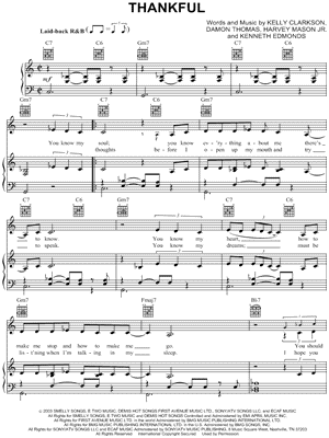Thankful Sheet Music by Kelly Clarkson - Piano/Vocal/Guitar