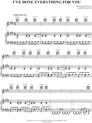 I've Done Everything for You Sheet Music by Sammy Hagar - Piano/Vocal/Guitar