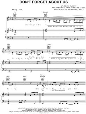Don't Forget About Us Sheet Music by Mariah Carey - Piano/Vocal/Guitar, Singer Pro