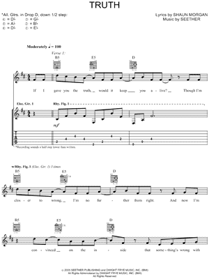 Truth Sheet Music by Seether - Guitar TAB