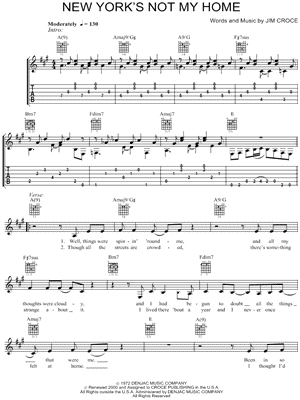 New York's Not My Home Sheet Music by Jim Croce - Easy Guitar TAB