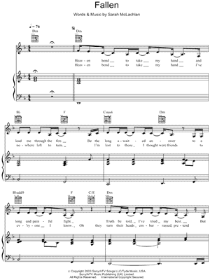 Fallen Sheet Music by Sarah McLachlan - Piano/Vocal/Guitar, Singer Pro
