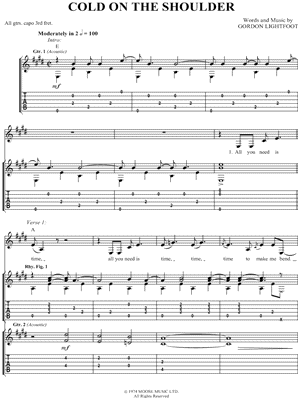 Cold on the Shoulder Sheet Music by Gordon Lightfoot - Guitar TAB