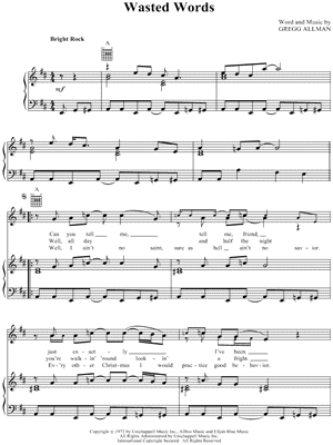 Wasted Words Sheet Music by The Allman Brothers Band - Piano/Vocal/Guitar
