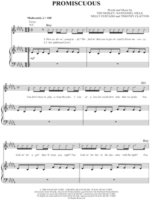 Promiscuous Sheet Music by Nelly Furtado - Piano/Vocal/Guitar