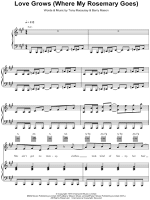Love Grows (Where My Rosemary Goes) Sheet Music by Edison Lighthouse - Piano/Vocal/Guitar