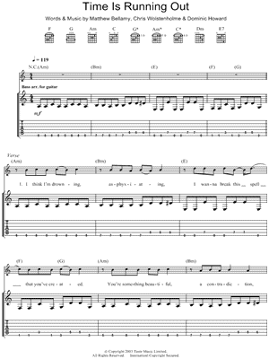 Time Is Running Out Sheet Music by Muse - Guitar TAB