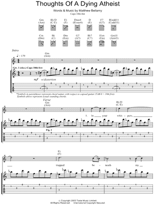 Thoughts of a Dying Atheist Sheet Music by Muse - Guitar TAB