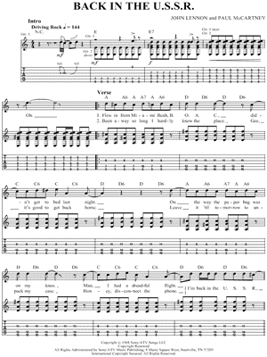 Back In the U.S.S.R. Sheet Music by The Beatles - Guitar TAB