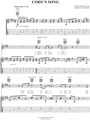 Cody's Song Sheet Music by Kenny Loggins - Guitar TAB
