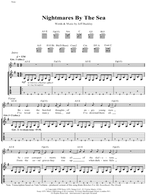 Nightmares By the Sea Sheet Music by Jeff Buckley - Guitar TAB