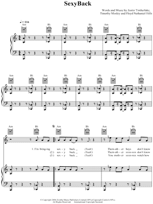 Sexyback Sheet Music by Justin Timberlake - Piano/Vocal/Guitar