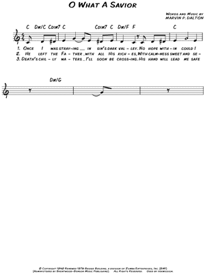 O What a Savior Sheet Music by The Cathedrals - Leadsheet