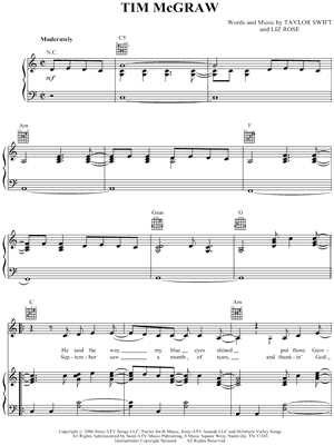 Taylor Swift Sheet Music Piano Free. Image of Taylor Swift - Tim