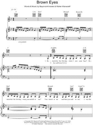 Brown Eyes Sheet Music by Destiny's Child - Piano/Vocal/Guitar, Singer Pro