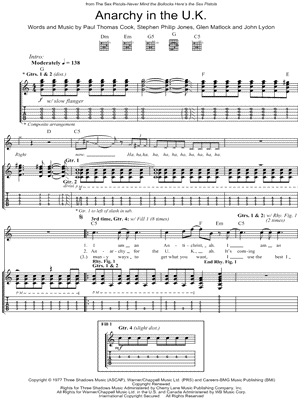 Print and download Sex Pistols Anarchy in the U.K. Guitar TAB.