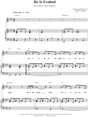 He Is Exalted Sheet Music by Shane & Shane - Piano/Vocal/Chords