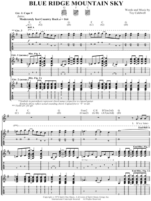Blue Ridge Mountain Sky Sheet Music by The Marshall Tucker Band - Guitar TAB