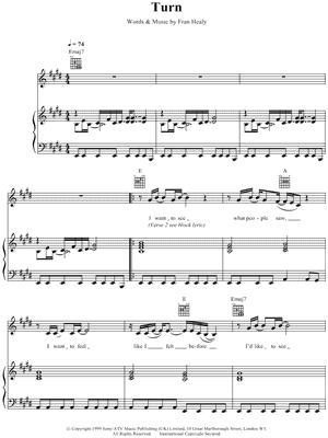 Turn Sheet Music by Travis - Piano/Vocal/Guitar, Singer Pro