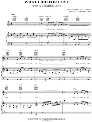 what i did for love sheet music