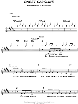 Image of Neil Diamond - SWEET CAROLINE Sheet Music (Digital Download)