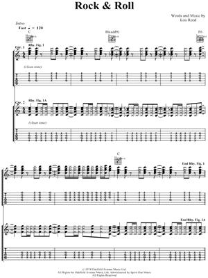 Rock & Roll Sheet Music by The Velvet Underground - Guitar TAB Transcription