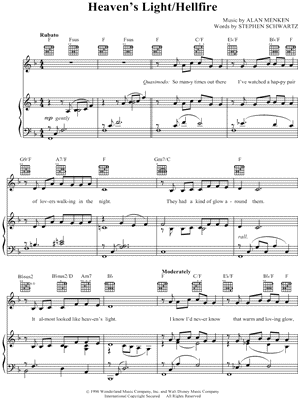 Heaven's Light / Hellfire Sheet Music from The Hunchback of Notre Dame - Piano/Vocal/Guitar