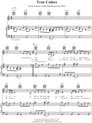 True Colors Sheet Music by Eva Cassidy - Piano/Vocal/Guitar, Singer Pro