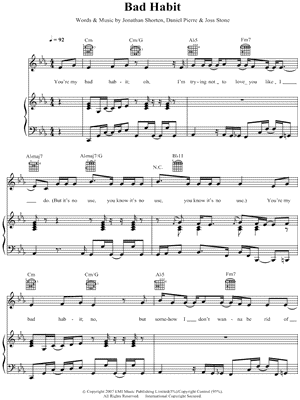 Bad Habit Sheet Music by Joss Stone - Piano/Vocal/Guitar, Singer Pro