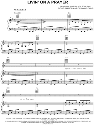 Livin' on a Prayer Sheet Music by Bon Jovi - Piano/Vocal/Guitar
