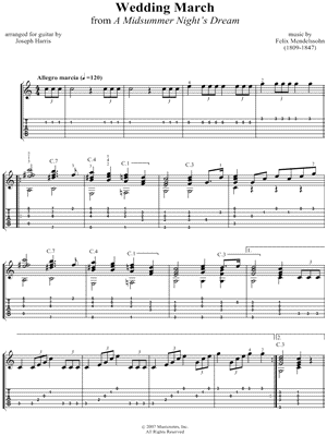 Image of Felix MendelssohnBartholdy Wedding March Guitar Tab Digital 
