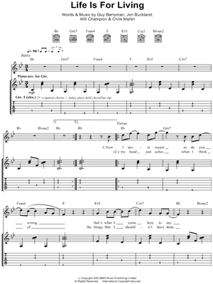 Life Is for Living Sheet Music by Coldplay - Guitar Recorded Versions (with TAB), Guitar TAB Transcription/Guitar Recorded Versions (with TAB);Guitar TAB Transcription