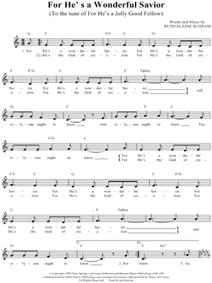 For He's a Wonderful Savior Sheet Music by Ruth Elaine Schram - Leadsheet