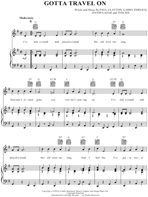Gotta Travel On Sheet Music by Billy Grammer - Piano/Vocal/Guitar