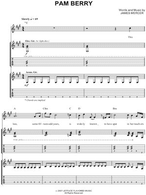 Pam Berry Sheet Music by The Shins - Authentic Guitar TAB, Guitar TAB Transcription/Authentic Guitar TAB;Guitar TAB Transcription