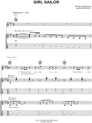 Girl Sailor Sheet Music by The Shins - Authentic Guitar TAB, Guitar TAB Transcription/Authentic Guitar TAB;Guitar TAB Transcription