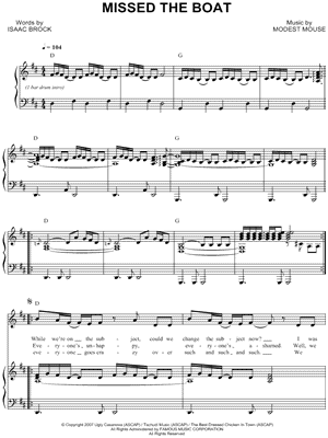 Image of Modest Mouse - Missed the Boat Sheet Music (Digital Download)