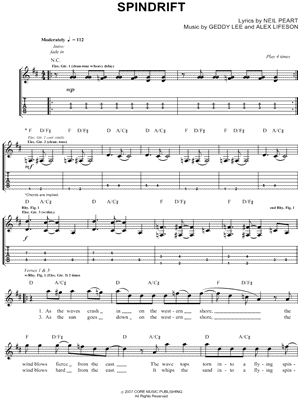Spindrift Sheet Music by Rush - Authentic Guitar TAB, Guitar TAB Transcription/Authentic Guitar TAB;Guitar TAB Transcription