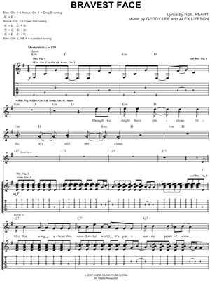 Bravest Face Sheet Music by Rush - Authentic Guitar TAB, Guitar TAB Transcription/Authentic Guitar TAB;Guitar TAB Transcription