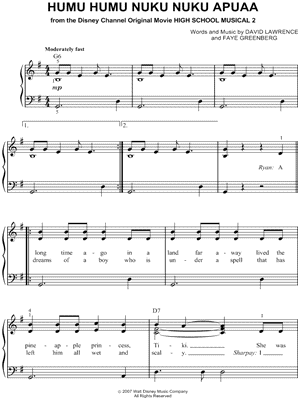 Humu Humu Nuku Nuku Apuaa Sheet Music from High School Musical 2 - Easy Piano