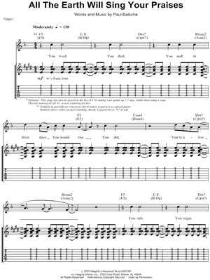All the Earth Will Sing Your Praises Sheet Music by Paul Baloche - Guitar TAB